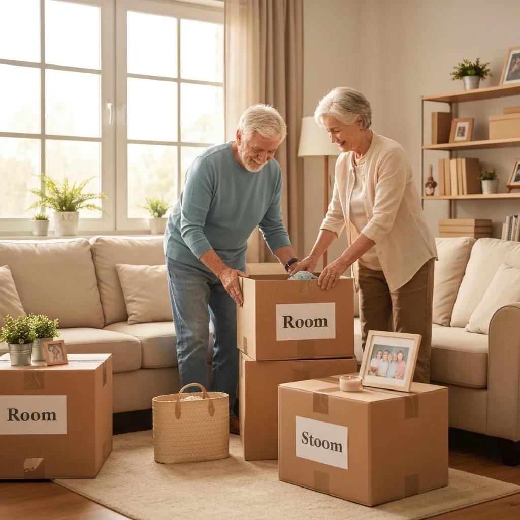 Senior couple packing for a Nashville move — teamwork, care, and comfort at home