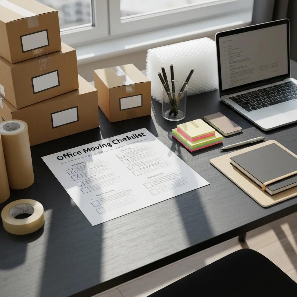 Office moving checklist with packing materials and supplies