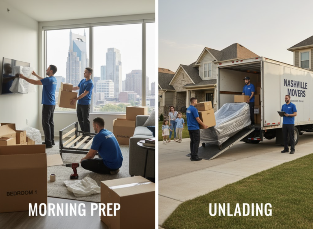 How do Nashville movers coordinate a moving day timeline from morning prep to unloading