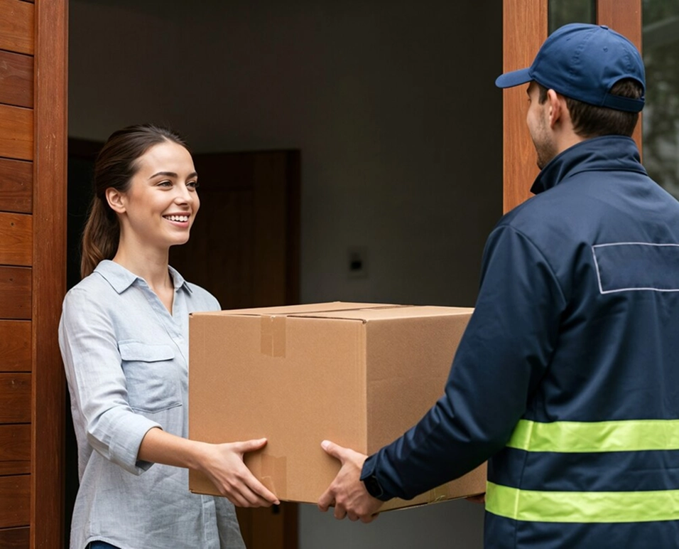 Happy customer is receiving orders